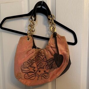 Juicy Couture Peach Velvet Shoulder Bag with Gold Chain Handles